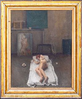 PORTRAIT OF A SLEEPING NUDE OIL PAINTING