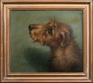 PORTRAIT OF AN IRISH TERRIER DOG OIL PAINTING