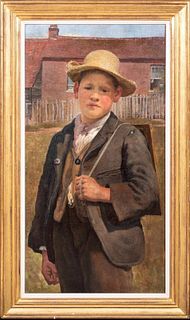 PORTRAIT OF  A YOUNG VILLAGE BOY OIL PAINTING