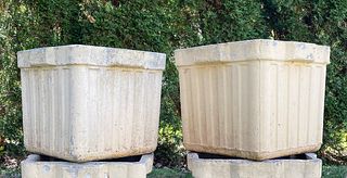 Pair of Medium-Sized Square Ribbed Planters by Willy Guhl