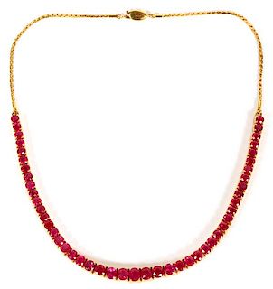 33.19CT BURMESE RUBY AND 18KT YELLOW GOLD NECKLACE