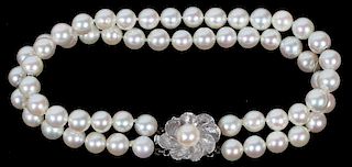 6 MM TWO-STRAND PEARL AND 14KT WHITE GOLD BRACELET