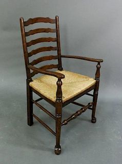 Stained Oak Ladderback Armchair w/Rush Seat