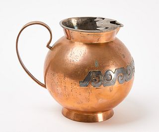 Taxco Copper and Silver Pitcher with Ice Strainer