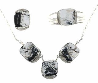 Navajo White Buffalo Bracelet, Necklace & Ring