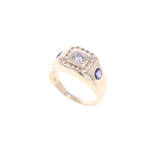 Yogo Sapphire Diamond 14K Yellow Gold Men's Ring