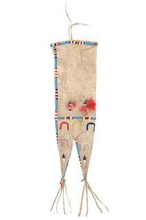 19th C. Sioux Double Tab Pipe Bag - Fort Yates