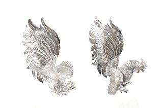Two Italian Marked Silver Plated Fighting Chickens