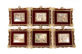 Set of 6 Framed Rococo Style Figural Paintings