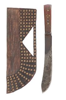 Late-19th Century Crow Brass Tacked Sheath & Knife
