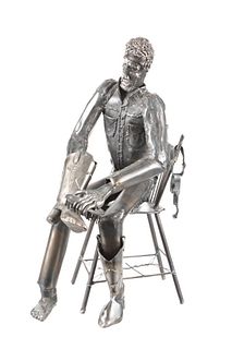 Signed Jim Dolan Man In Chair Sculpture c. 1970