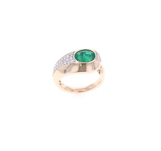 1.87ct Emerald & Diamond Freeform 14k Gold Ring
