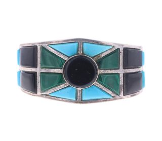 Amazing Navajo Stained Glass Inlaid Bracelet 1990