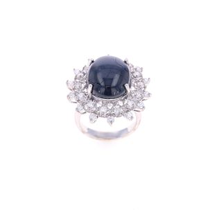 Star Sapphire & Diamond & 14k White Gold Ring