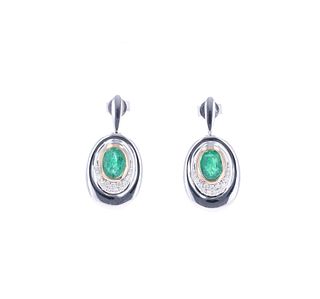 Elegant Emerald & Diamond 14k White Gold Earrings