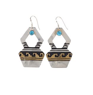 Navajo T & R Singer Sterling Turquoise Earrings