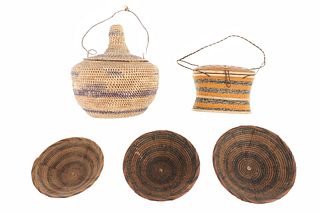 Five (5) Assorted East African Raffia Baskets