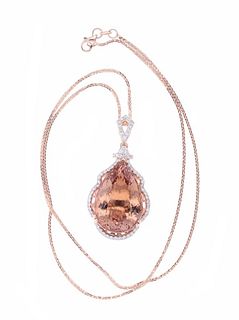 Art Deco Flapper Morganite Rose Gold Necklace