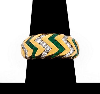 Bulgari 18K Yellow Gold Diamond Emerald Ring