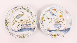 Pair of French Hand Painted Faience Plates
