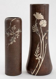 Heintz Ams Sterling on Bronze Art Nouveau Vases, 2