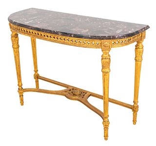 Louis XVI Style Giltwood and Marble Console Table