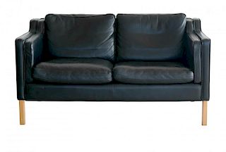 Børge Mogensen Model 2212 Style 2 Seater Sofa in Black Leather by Stouby