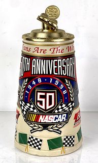 1998 Budweiser NASCAR 50th Anniversary Lidded 8¼ Inch Stein St. Louis Missouri