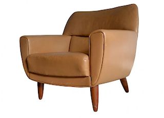 Tan Colored Leather Lounge Chair by Illum Wikkelsoe