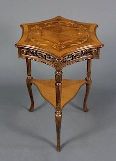 French Walnut Inlaid & Carved Accent Table
