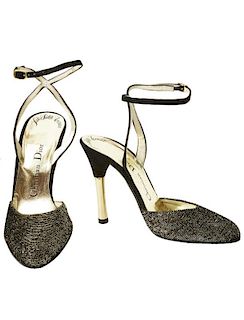 Christian Dior Gold and Black Ankle Strap Shoe