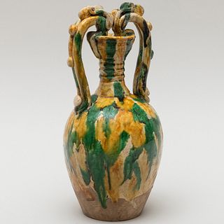 Chinese Ochre and Spinach Glazed Earthenware Vase