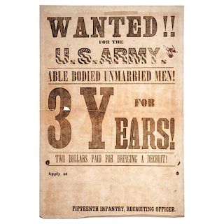 Civil War 15th Infantry, US Army Recruitment Broadside