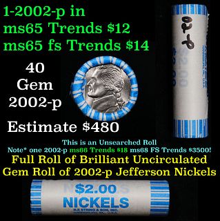 BU Shotgun Jefferson 5c roll, 2002-p 40 pcs N.F. String & Son $2 Nickel Wrapper