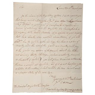 Revolutionary War, Scarce 1780 Letter Regarding British Seaman Held as Deserter