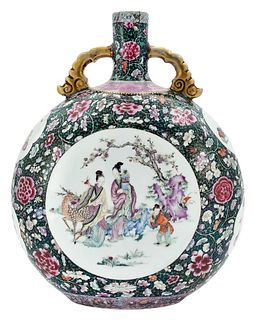 Chinese Qing Dynasty Famille Rose Moon Flask