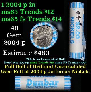 BU Shotgun Jefferson 5c roll, 2004-p 40 pcs Dunbar $2 Nickel Wrapper