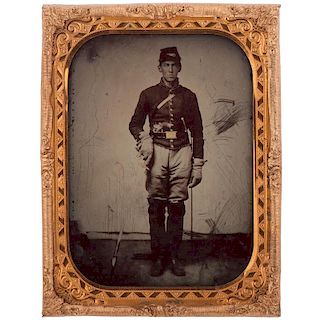 Civil War Quarter Plate Ruby Ambrotype of Double Armed Cavalryman