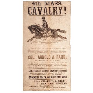 Civil War Illustrated Recruitment Broadside for the 4th Massachusetts Cavalry, Plus