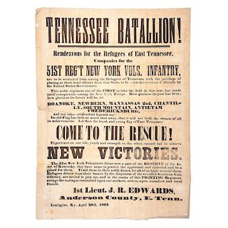 Civil War Broadside Recruiting Tennessee Battalion for the 51st New York Volunteers, April 1863
