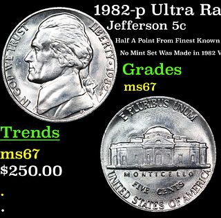 1982-p Jefferson Nickel Ultra Rare Near TOP POP! 5c Grades GEM++ Unc