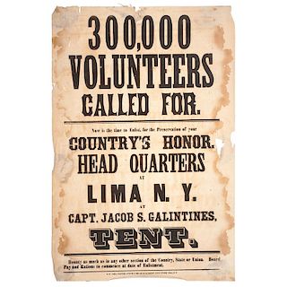 Civil War Broadside Recruiting Volunteers from Lima, New York