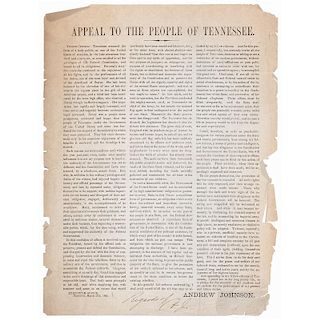 Appeal to the People of Tennessee, Andrew Johnson as Union, War-Time Governor of Tennessee, Broadside Initialed by Johnson, 1