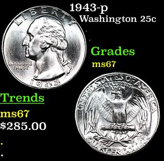 1943-p Washington Quarter 25c Grades GEM++ Unc