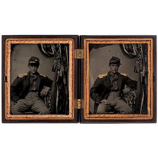 Two Sixth Plate Ruby Ambrotypes of the Same Civil War Soldier
