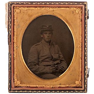 Civil War Sixth Plate Ambrotypes of Armed Soldiers, One Holding Rare Rupertus Revolver