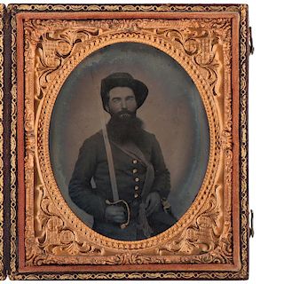 Sixth Plate Ambrotype of a Possible Confederate with Officer's Sword and Sash