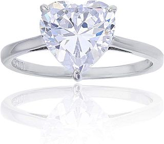 Decadence Sterling Silver Rhodium 10mm Heart Cubic Zirconia Solitaire Engagement Ring size 9