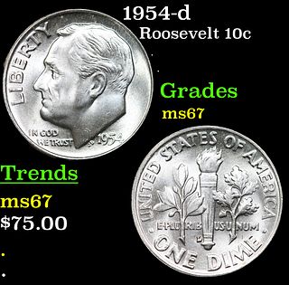 1954-d Roosevelt Dime 10c Grades GEM++ Unc
