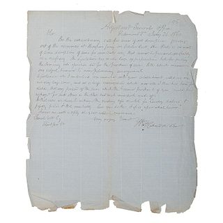 1860 Letter to Samuel Colt from H. Richardson Regarding a Call for Arms